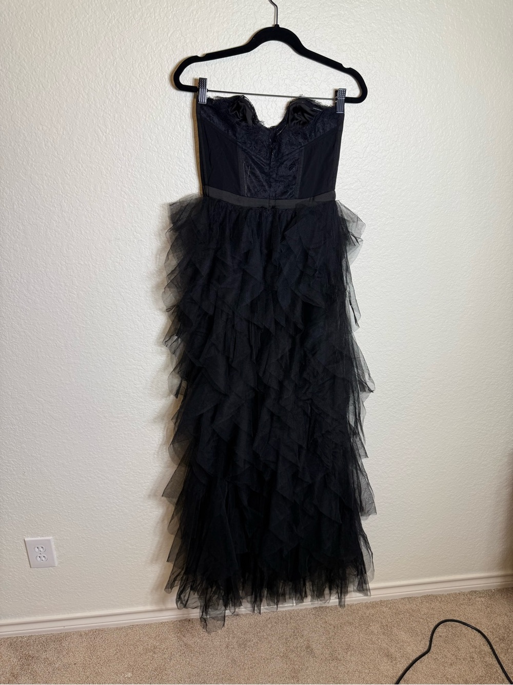 For Love & Lemons Black Strapless Lace Bustier High-Low Tulle Gown - Picture 7 of 12